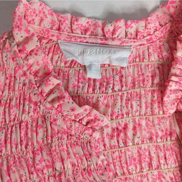 Superfoxx Smocked Midi Dress Floral Hot Pink Women’s Size Small - Picture 5 of 9